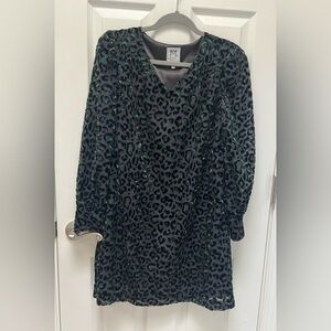 Milly Minis Girls Dress Black and Green Velvet Leopard Burnout Pattern Size 16